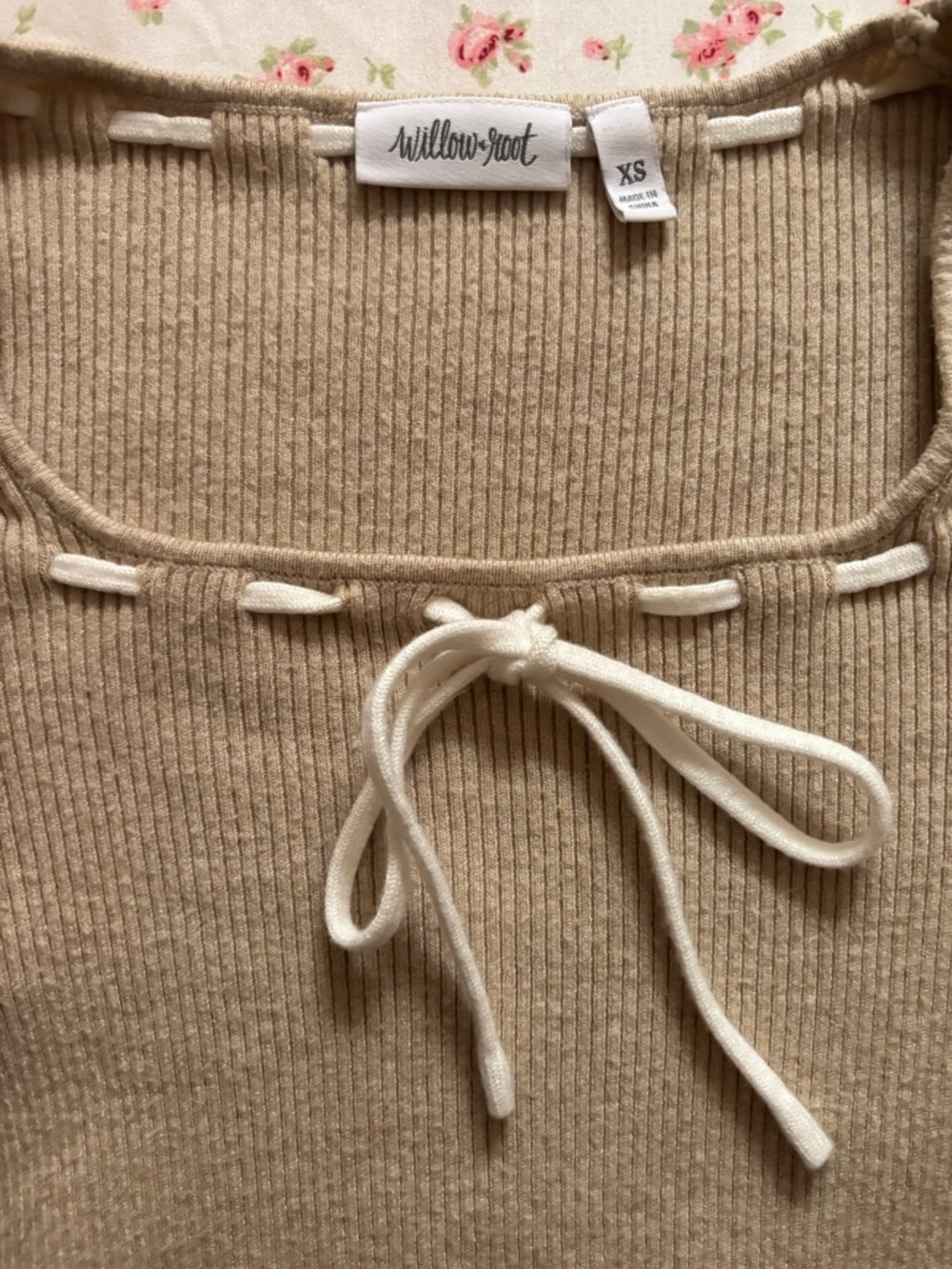 Buckle Willow+Root Beige Ribbed Tie-Front Square Neck Top - Picture 3 of 6